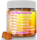 Bee Pollen Apigenin Citrus Bergamot Gummies w Organic Propolis Royal Jelly Honey Lemon Balm Extract, Supplement for Men Kids, Tincture Drops Powder Capsule Herb Capsules Supplements Alt, Pollan Polen 2
