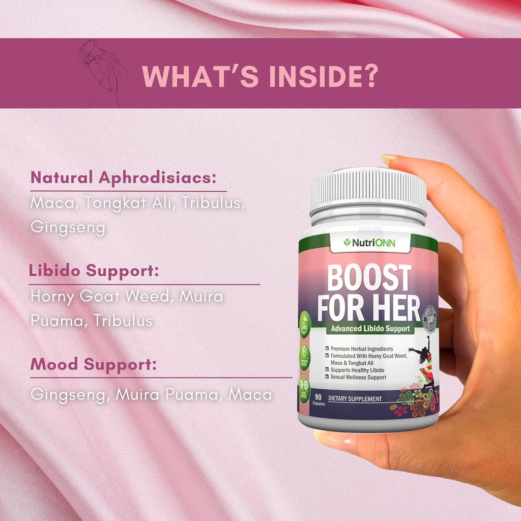 Boost For Her Libido Booster For Women – Activates & Enhances Libido - Mood & Desire Boost - Non-GMO - All Natural Herbal Aphrodisiac - With Horny Goat Weed, Maca, Tongkat Ali & Tribulus - 90 Capsules 4