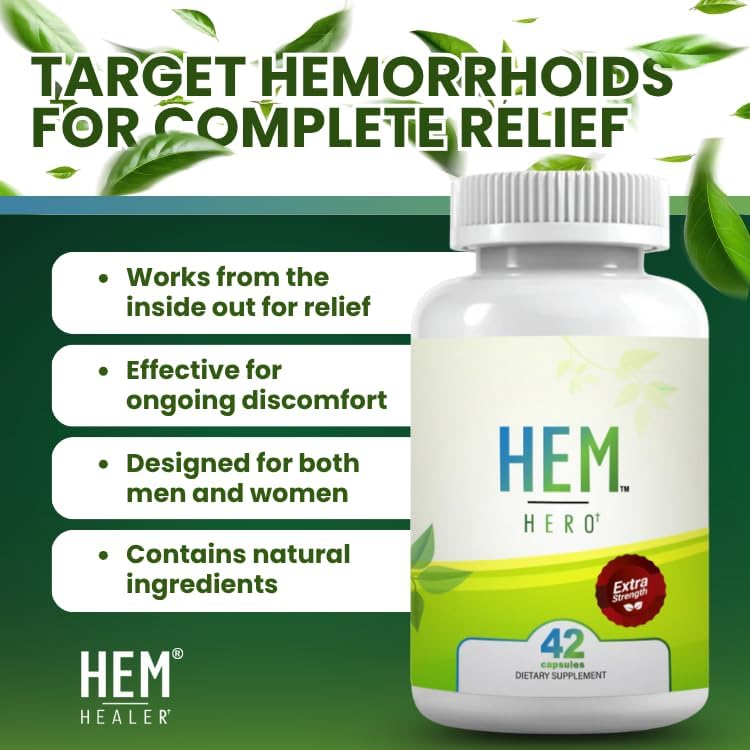 Hem Hero Extra Strength Hemorrhoid Treatment - Reduce Swelling, Soothe Itching & Irritation - 100% Natural - 42 Vegetarian Capsules 3