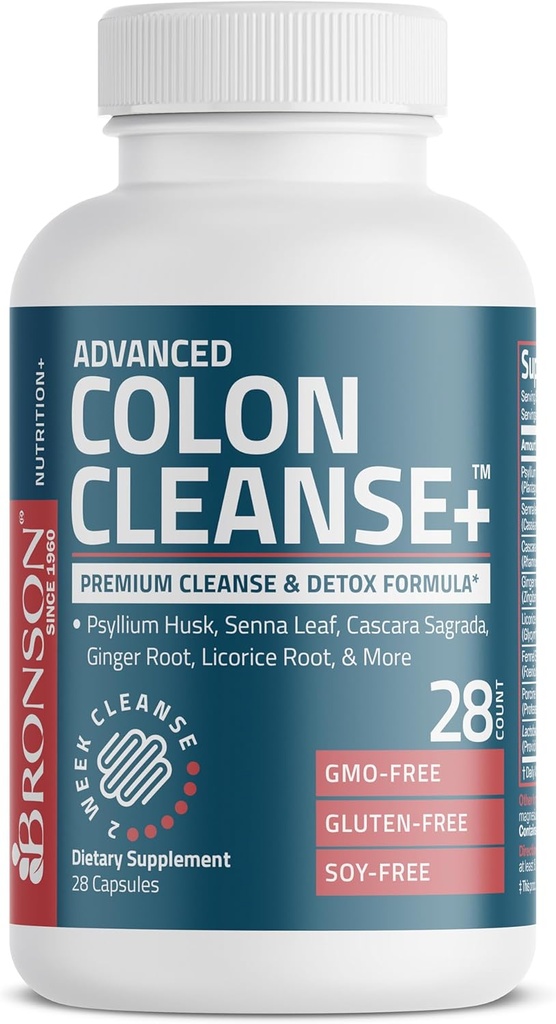 Bronson Advanced Colon Cleanse Premium 14 Day Cleanse & Detox Formula with Psyllium Husk, Senna Leaf, Cascara Sagrada, Ginger Root, Licorice Root & More, Non-GMO, 28 Capsules 6