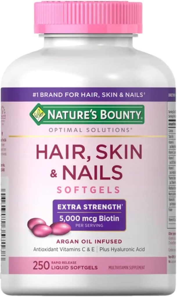Nature's Bounty Hair Skin and Nails 5000 mcg of Biotin - 250 Coated Tablets Extra Strength 2