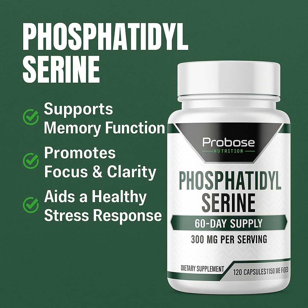 Probase Nutrition Phosphatidylserine 300mg Supplement Brain Health and Memory Support Non-GMO Gluten Free 120 Capsules Phosphatidyl Serine Complex 6