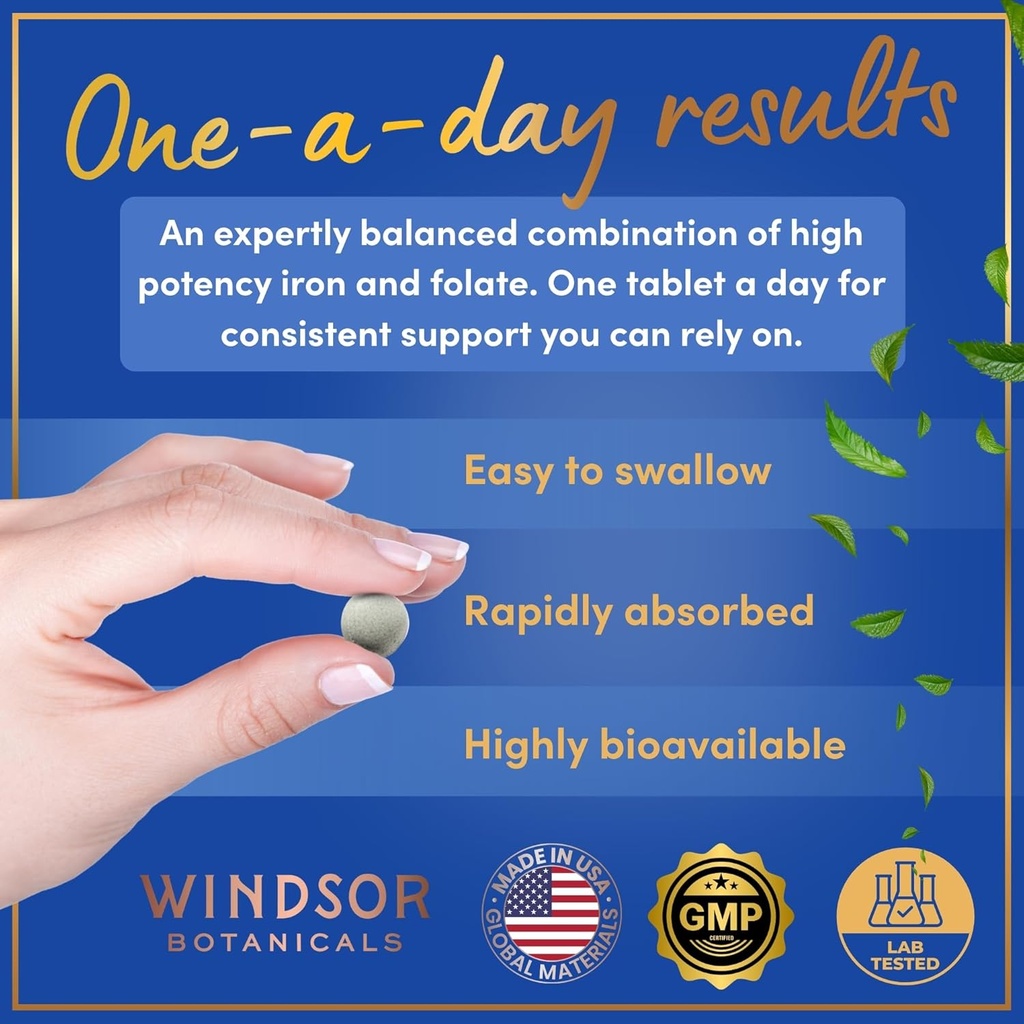 WINDSOR BOTANICALS Liquid Iron Supplements for Anemia - Folic Acid, Vitamin C, Vegan Blood Builder and Anemia Supplement - 2 oz Orange Flavor Gentle Iron Drops for Women 5