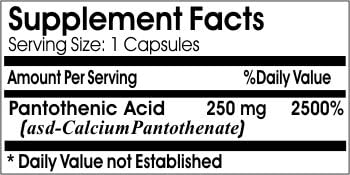 Pantothenic Acid 250mg ~ 200 Capsules - No Additives ~ Naturetition Supplements 3