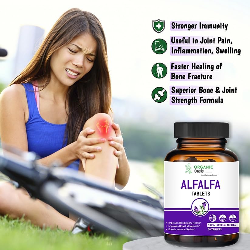 Alfalfa Medicago Sativa Tablets, 60 Tablets, Improves Respiratory Health and Bowel Movements, Boosts Immune System,Organic and Natural | Superfood Supplement | Vegan 4