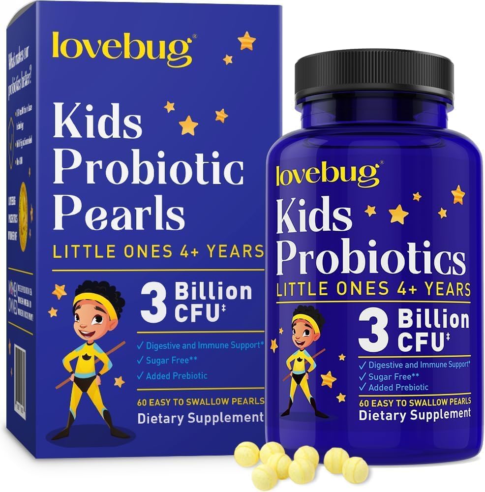 LOVEBUG Probiotics for Kids - Kids Probiotic Chewables with Prebiotics for Aged 4+, Daily Children’s Gut Health, Constipation, Digestive & Immune Support Supplement, Sugar-Free, 120 Soft Pearls 2