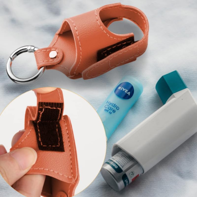 2pcs Portable Asthma Inhaler Holder，Lightweight PU Leather Protective Travel Handy Asthma Inhaler Case for Adults and Kids，Holder Only (Orange) 4