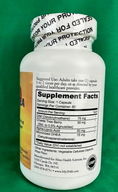 DHEA for Women Synergized in Vegetarian Capsules, 60 Count, Hormonal Balance, Includes 15 mg DHEA, 50 mg Alpha-Lipoic Acid, 50mg Chaste Tree Berry and 75 mg DIM Diindolylmethane 3