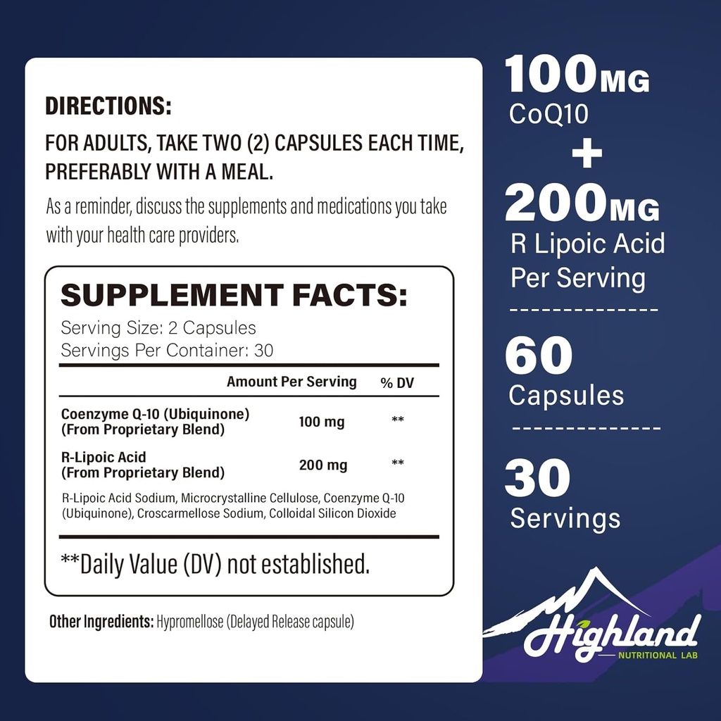 CoQ10 100mg + サービングあたりのR-液体の酸200mg、1か月の供給、5Xまで改善された吸収、中心の健康および認知健康-60カプセルのためのR-Lipoicの酸/CoQ10の補足