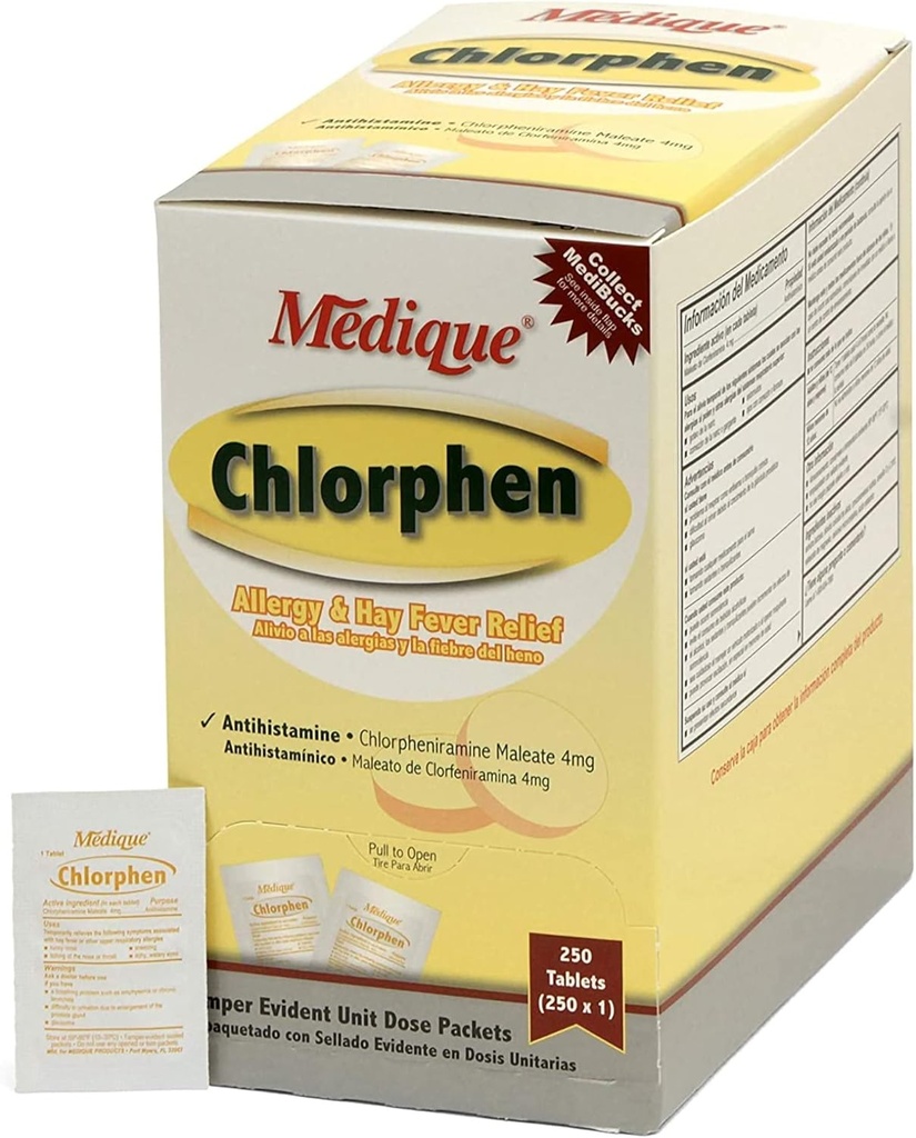 Medique Chlorphen のアレルギーの救助 4 の mg の Chlorpheniramine の男性用タブレット、1 箱あたりの