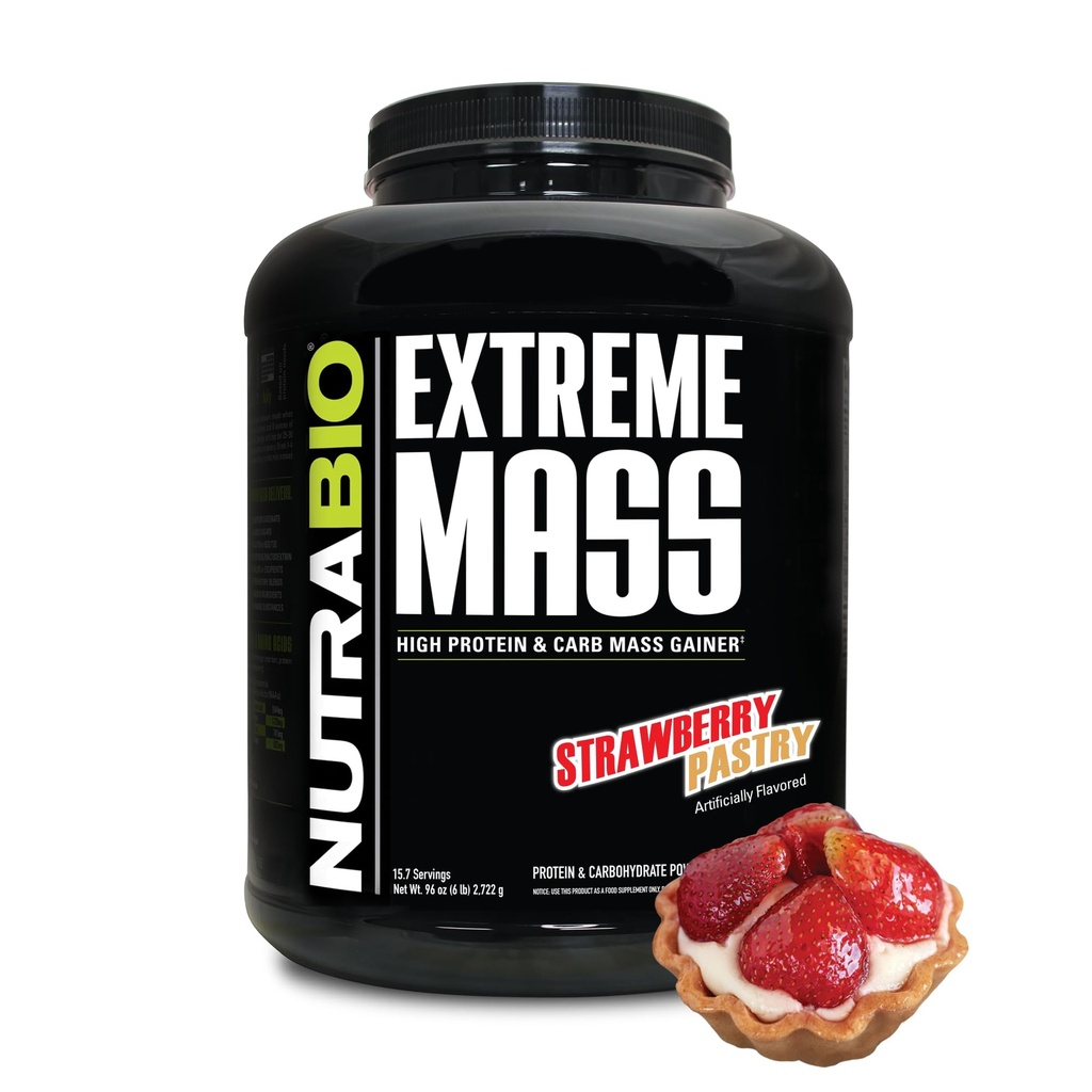 NutraBioの極度な固まりのゲインダーの蛋白質の粉、53G蛋白質、きれいな重量のゲイン、増加筋肉固まり、完全なスペクトルのアミノ酸-いちごのペストリー、6ポンド