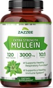 Zazzeeの余分強さのMullein 10:1のエキス、3000のmgの強さ、120のビーガン カプセル、4か月の供給、標準化された10Xのエキス、100%の純粋な葉の粉、米国でなされるオールナチュラルおよび非GMO