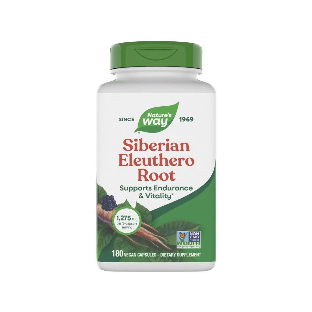 Nature's Way Premium Herbal Siberian Eleuthero Root Supplement、Endurance & Vitality*、Adaptogen*、1,275mg/ 3-Capsuleサービング、非GMOプロジェクト検証、180カプセル(パッケージ5月Vary)