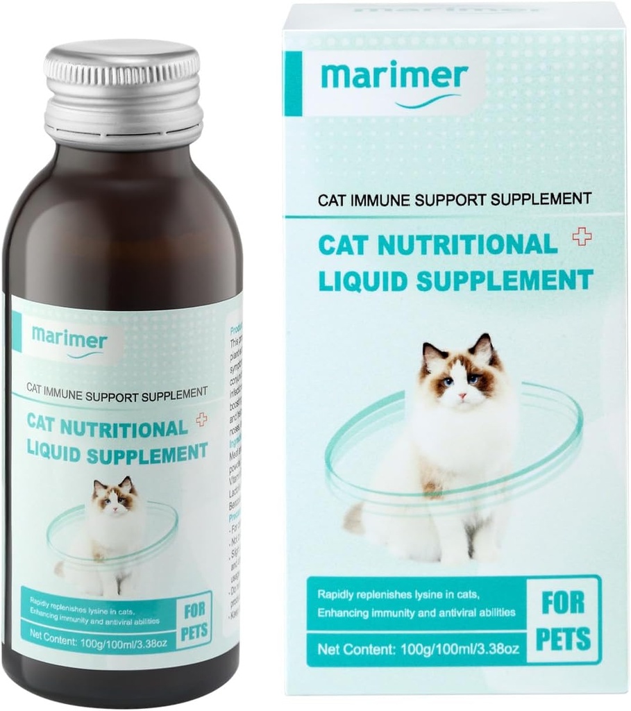猫免疫サポートサプリメント、L-LysineとAstragalusの栄養液、免疫力を高め、ヘルペス症状、すべての年齢の猫のための3.38oz (100ml)を取り除きます