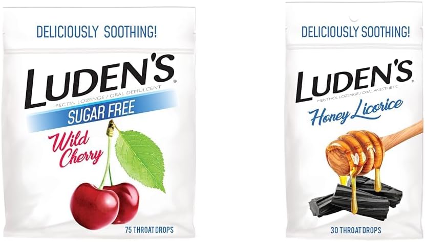 Ludensの野生のチェリーの砂糖の自由な喉の低下、75の計算及び蜂蜜のLicoriceの喉の低下、30の計算