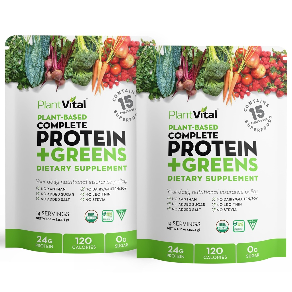 植物vital非風味の有機ビーガンプロテインパウダー - 15スーパーフード、野菜、プロバイオティクス - 有機植物ベースのプロテインパウダー - すべてのBCAAの、グルテンフリーグルテンフリー - 16oz(パック 2)