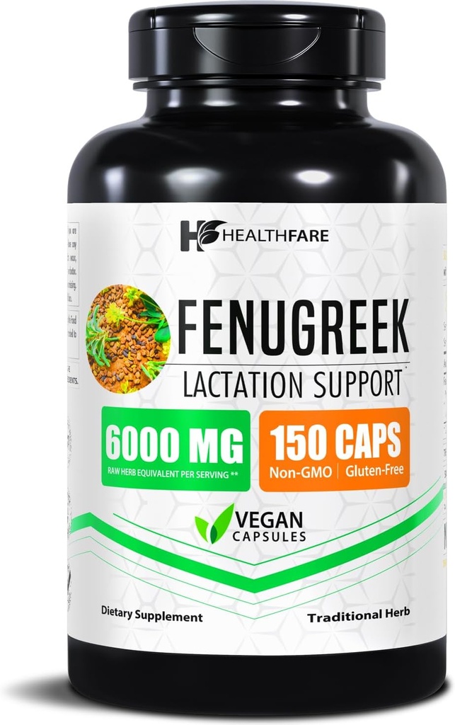 Healthfare Fenugreek Seed Extract 6000mg | 150 ビーガンカプセル | 濃縮ハーブサプリメント | 非GMO、グルテンフリー | アメリカ製