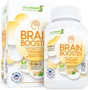 Brain Booster Natural Nootropics Supplement - Enhance Focus, Memory, Clarity, Energy and Reduce Forgetfulness Anti-Aging for Women Men, Guarana, Ginseng, Rhodiola Extract Vegan 90 Capsules