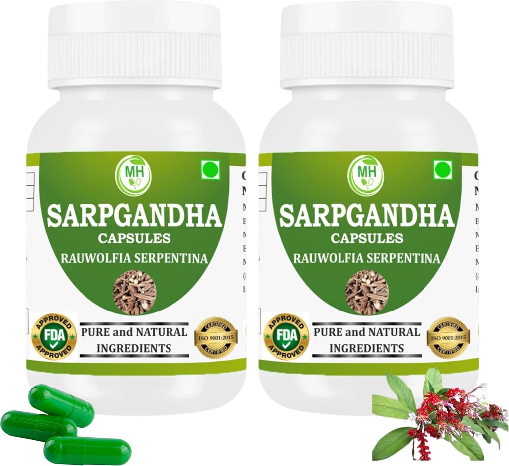 Morsan Healthcare Sarpgandha (Rauwolfia Serpentina) Capsules – Pack of 2 x 60 Veg Capsules | 500 mg Herbal Extract | Natural Ayurvedic Supplement for Daily Wellness