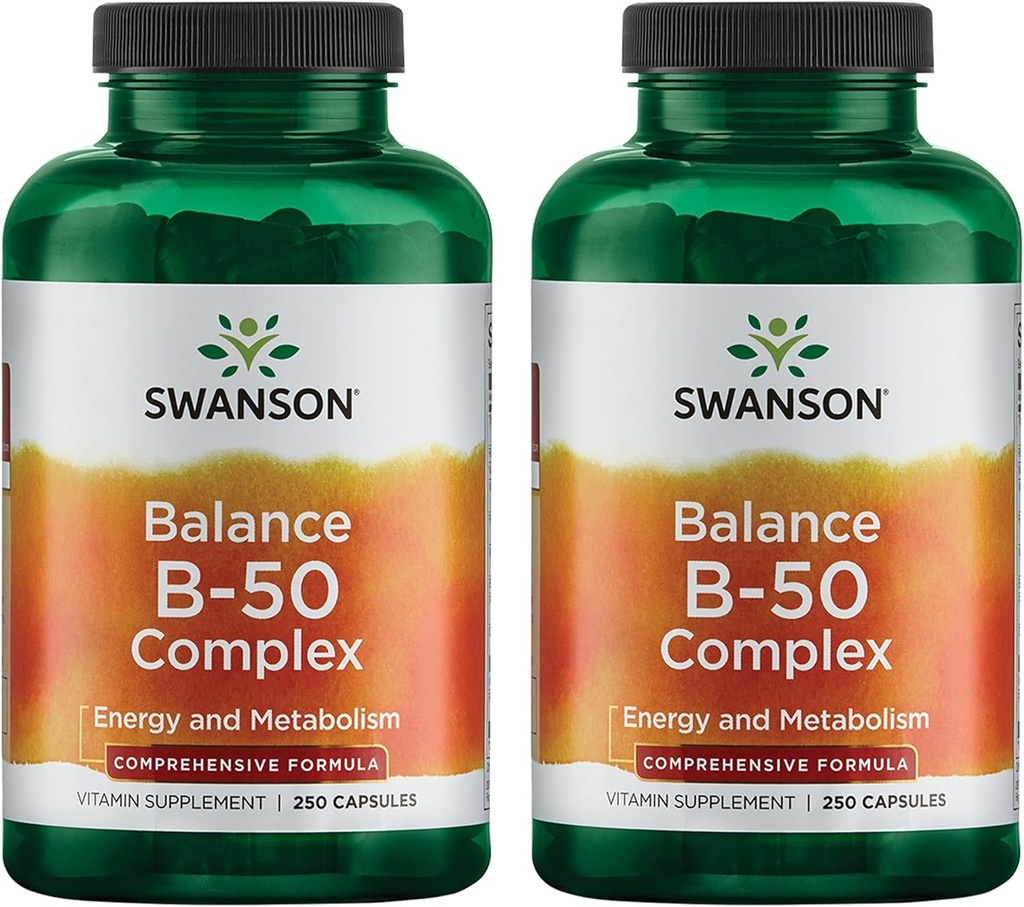 Swanson B-50 Bコンプレックス - 高効力とバイオアベイラビリティを備えたビタミンコンプレックス - 免疫システムサポート、エイドハートヘルス、および健康な神経系をサポート(2パック)