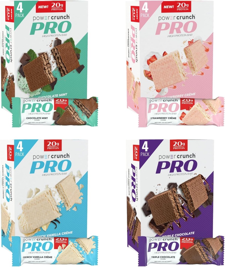 パワー クランチ プロ プロ タンパク質 ウェーハ バー, バラエティ パック, 4 味で 2.0 オーアンス バー (16 カウント). 高タンパク質