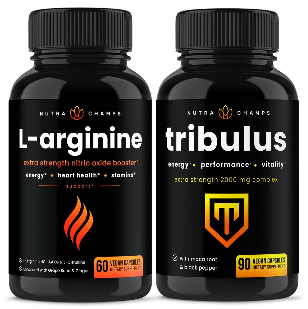 NutraChamps L-ArginineカプセルとTribulusカプセル2パックバンドル