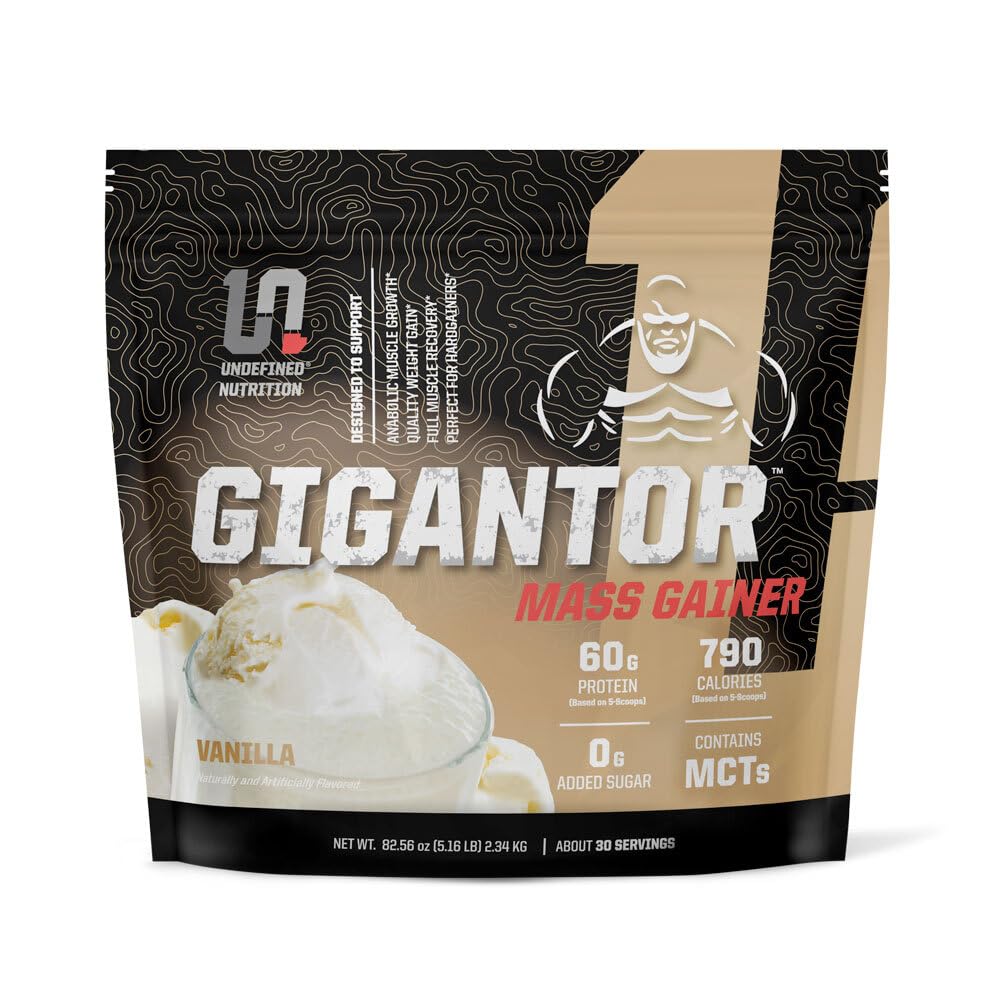 Brian Shaw(60g Protein、30サービング、最大790品質カロリー)によるUndefined Nutrition Gigantor Mass Gainer - 5相プロテインブレンド(5.16ポンド、バニラ)のハードゲインフォーミュラ