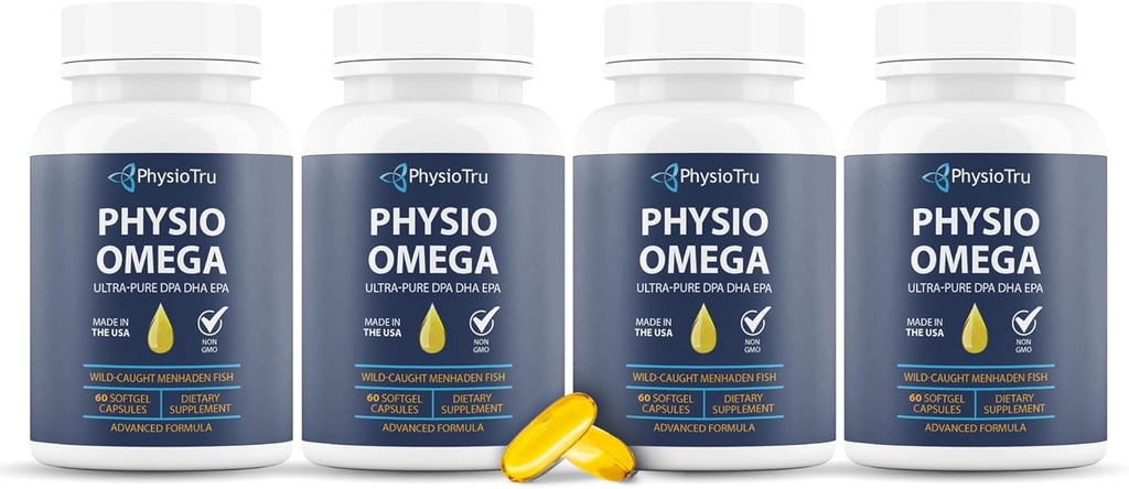 Physio Omega 2400mg Fish Oil with Omega 3 Fatty Acid Supplement - Heart & Brain Health Supplements for Adults - Non-GMO, Burpless, Light Citrus Flavor, Sustainably Sourced - 240 Softgels