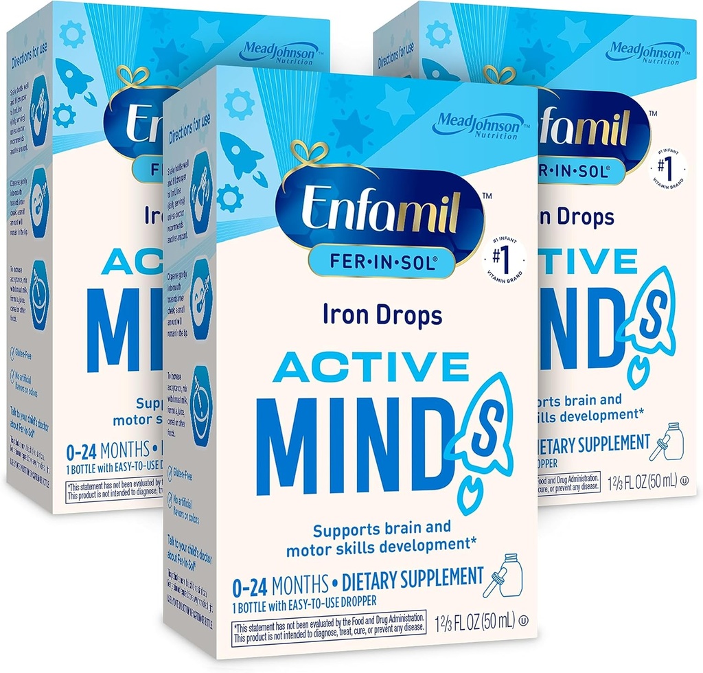 Enfamil Fer-In-Solの鉄の補足はInfants及びトドルのための低下を、サポート 脳の開発、50のmLの点滴器のびん、3のパック支えます