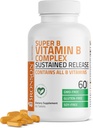 Bronson Super B Vitamin B Complex Sustained Slow Release (Vitamin B1, B2, B3, B6, B9 - Folic Acid, B12) Contains All B Vitamins 60 Tablets