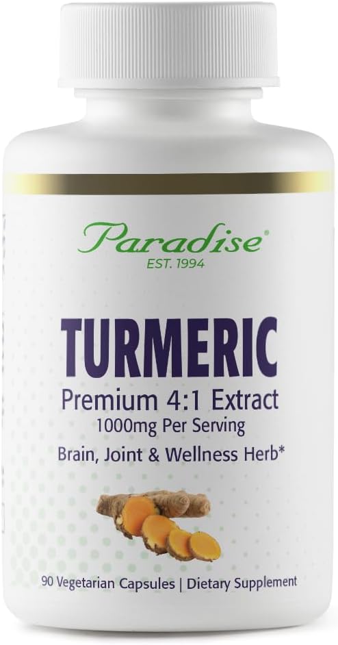 Paradise Organic Turmeric Rhizome 4:1 Extract, Active Whole Spectrum Extract, Super Potent, Ultra Pure, Vegan, Non-GMO, Gluten Free, 90 Vegetarian Capsules