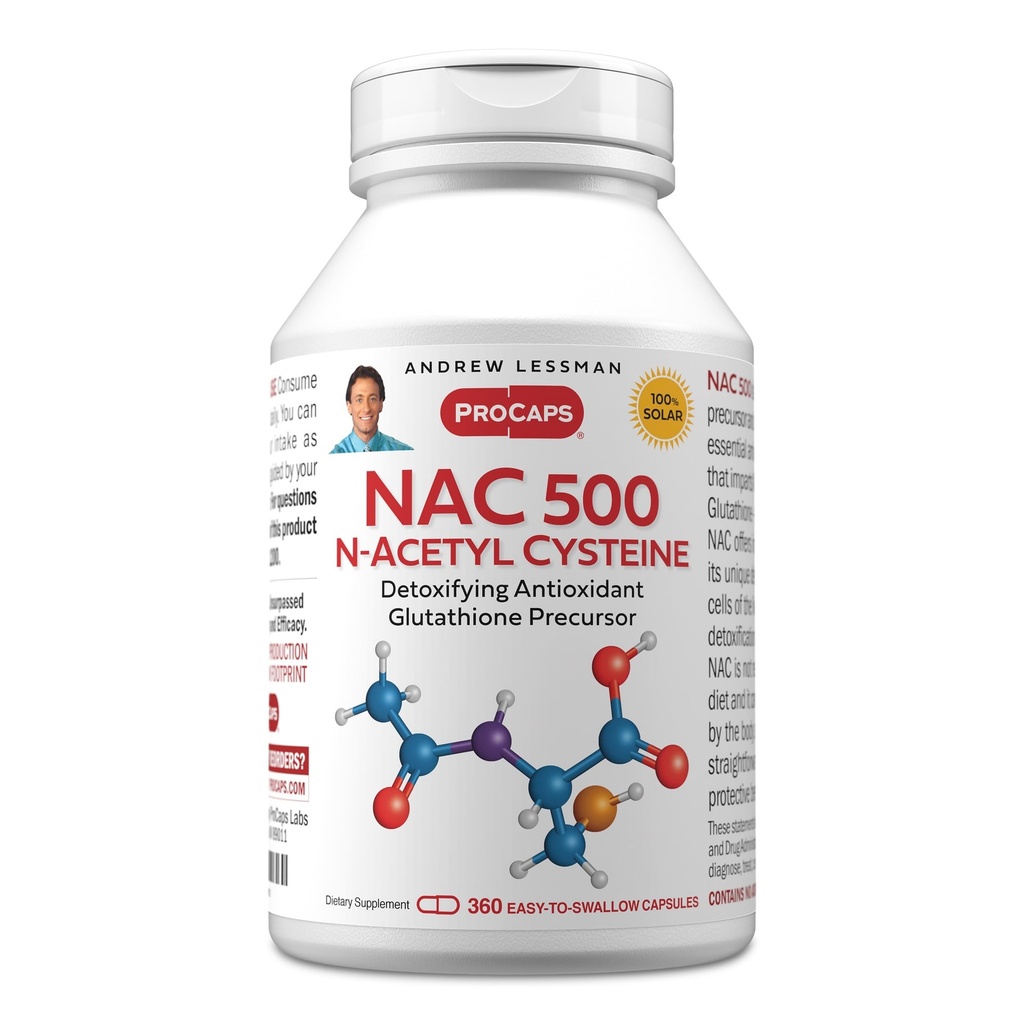 ANDREW LESSMAN NAC-500 N-アセチル Cysteine 360 カプセル - ダメージフリーのレーダーの毎日のオンスループットを戦闘するのに役立ちます。脳、心臓、肺、肝臓、腎臓を保護します。 酸化防止剤の解毒。 添加剤なし