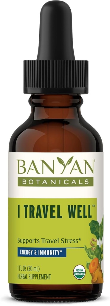 Banyan Botanicals I Travel Well Liquid Extract – Organic Fast-Acting Immune Support for Travel – with Ashwagandha and Ginger – 1 fl. oz. – Non GMO Sustainably Sourced Vegan