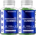 Vitamatic 2 パック Ashwagandha Gummies 1500 mg 食べ当たり等価 (から 30:1 抽出物 50 mg) - 60 ビーガンガミー - 3% withanolides