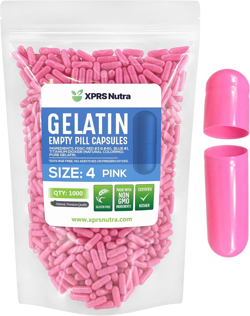 XPRSのNutraのサイズ4の空のカプセル-1000の計算の小さい空のゼラチンのカプセル-Pills DIYのカプセルの詰物-D-It-Yourselfの補足のための満たされた純粋な牛の丸薬のゲルの帽子(ピンク)