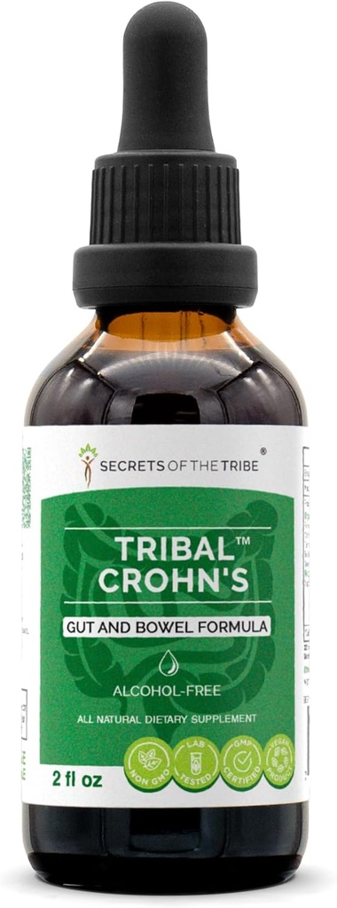 Tribal Crohn's Herbal Extractアルコールフリー、チンキ、グリセライト滑り止めエルム、パセリ、マシュマロ、ターメリック、フランキンセンス、グリーンティー。 ガットと腸フォーミュラ2オンス
