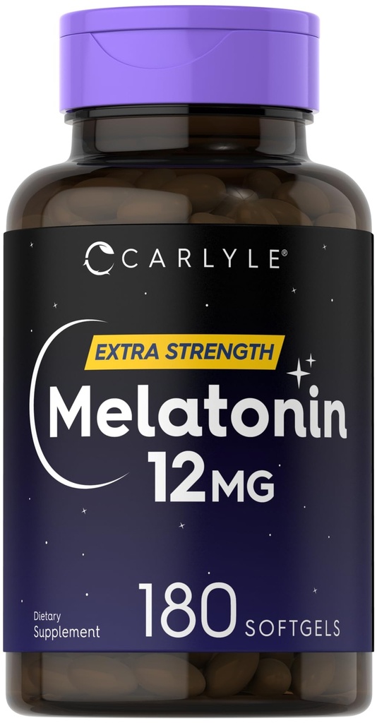 Carlyle Melatonin 12 mg | 180 Softgel カプセル | 大人の余分な強さサポート補足 | GMO のグルテンフリー