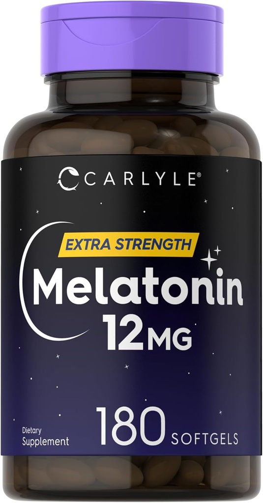 Carlyle Melatonin 12 mg | 180 Softgel カプセル | 大人の余分な強さサポート補足 | GMO のグルテンフリー