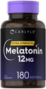 Carlyle Melatonin 12 mg | 180 Softgel カプセル | 大人の余分な強さサポート補足 | GMO のグルテンフリー