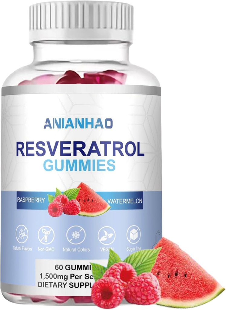 砂糖のないレスベラトロールグミ、強力な1500mg Resveratrolの補足、サポート消化器及び免疫の健康、細胞の再生装置及び修理、酸化防止サポートのためのResveratrolの補足