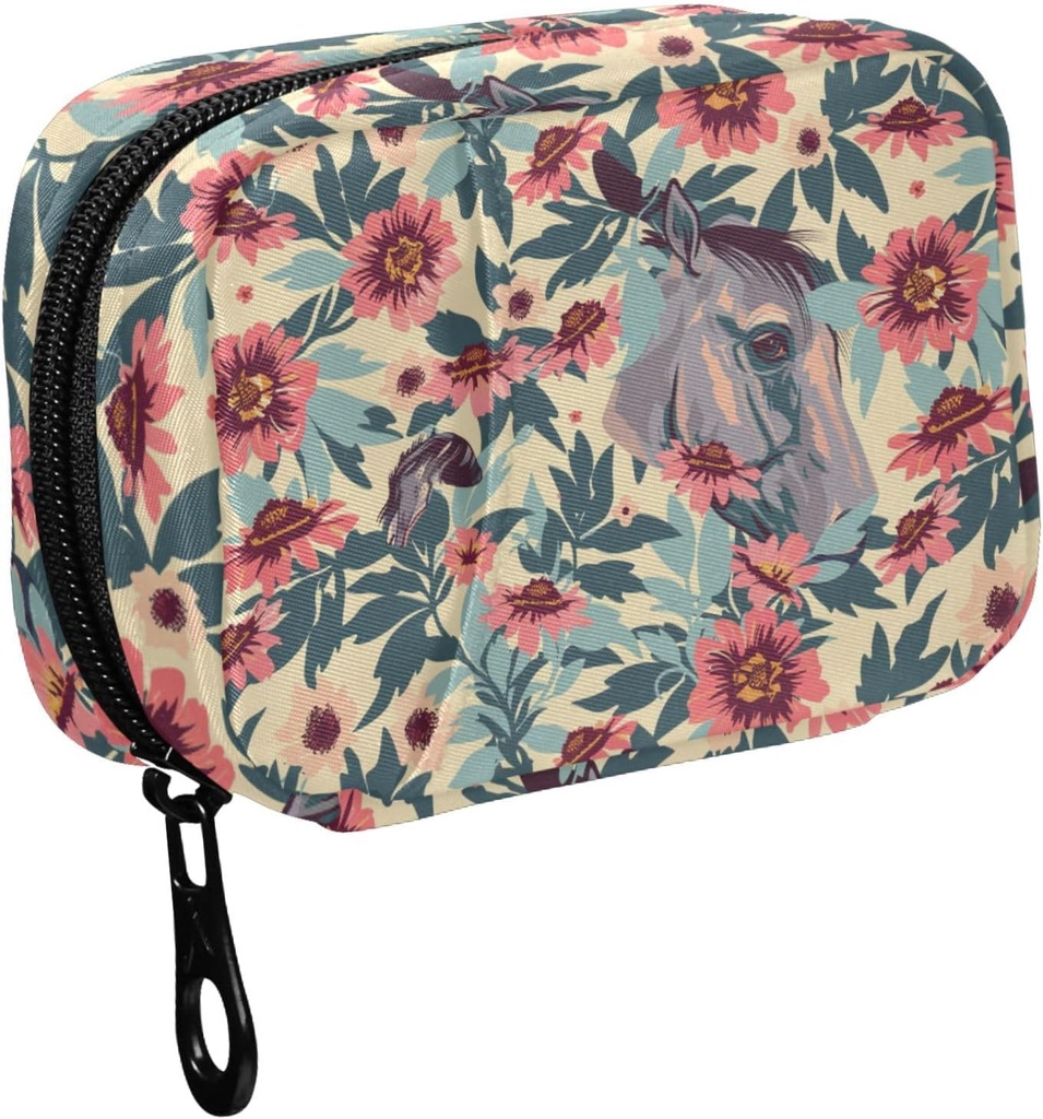 Fustylead ヴィンテージ美しい馬と花の丸薬整理器 財布、週刊ポータブルピル ボックス ジッパー ビタミン 魚油 薬 サプリメントを貯蔵する