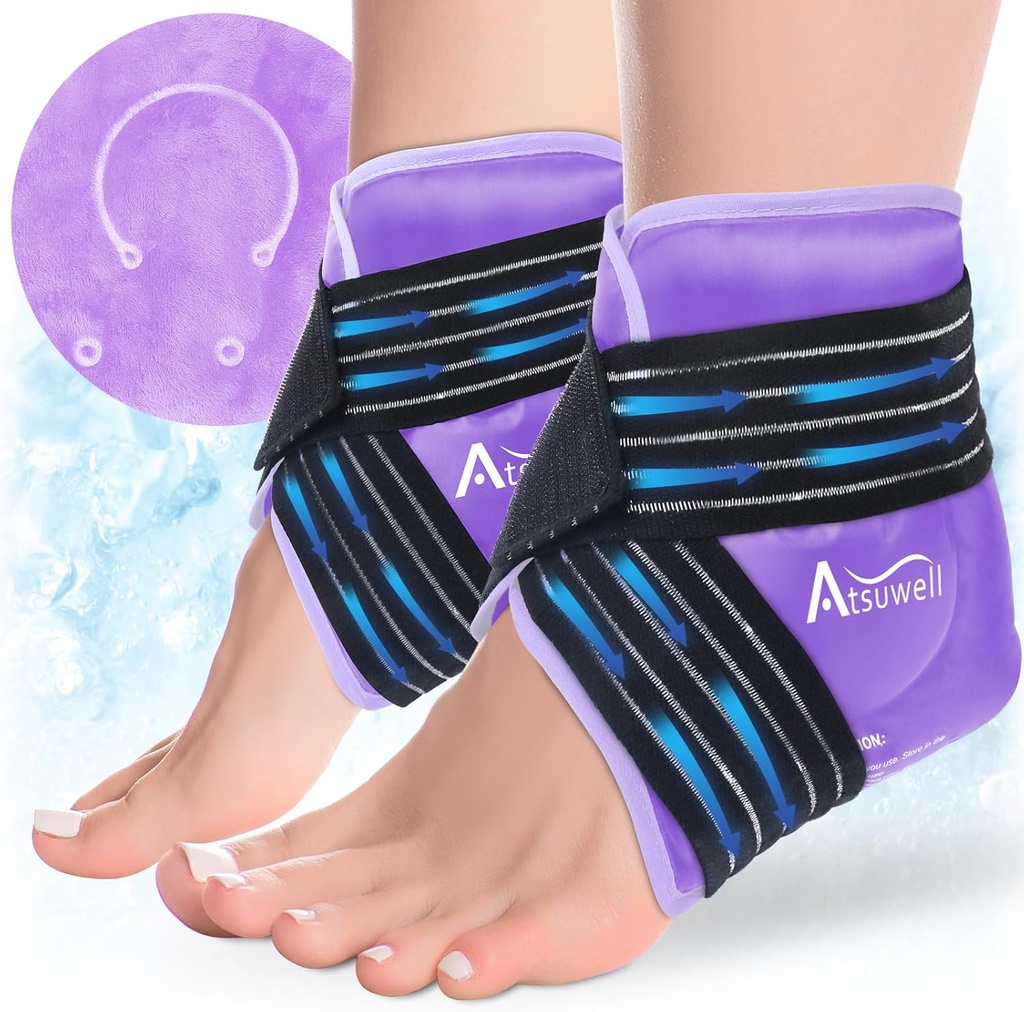 Atsuwellの足首のアイスパックの覆い2のパック、足首の氷はフィートのかかかかのための適用範囲が広いゲルの冷たいパックを包みます、Soothingの不快、紫色のための風邪の圧縮療法を包みます