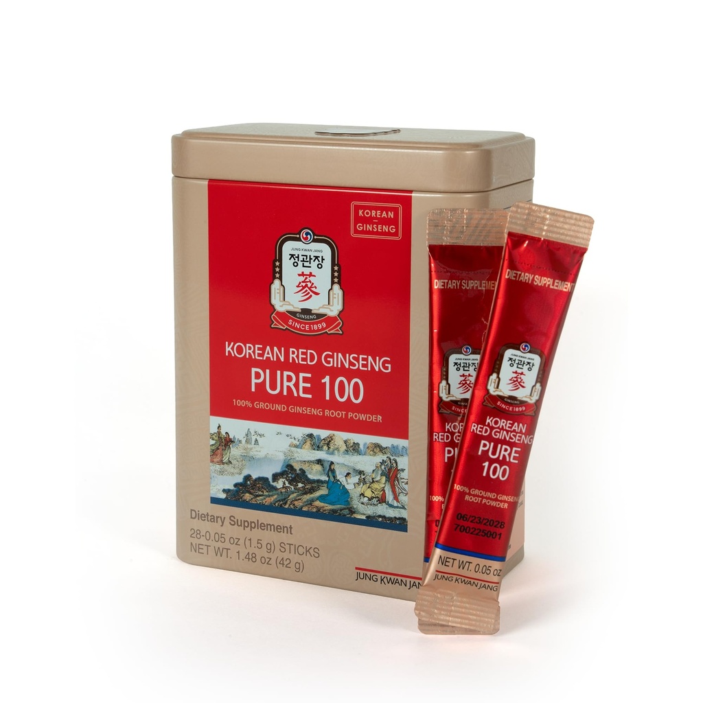 JungKwanJang韓国赤いジンセンピュア100 - Panax Ginsengパウダースティックサプリメント - エネルギーブースト&免疫サポート - ビーガン、カフェインフリー、グルテンフリー&非GMO(Net Wt. 1.48 oz、30 スティック)