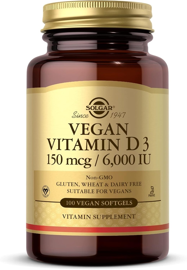 ソルガービーガンビタミンD3(コレステロール)150mcg(6,000 IU) - 100Softgels - 免疫サポート、ヘルシーボンス&ティースを維持するのに役立ちます - 非GMO、認定ビーガン、グルテン&乳製品無料 - 100サービング