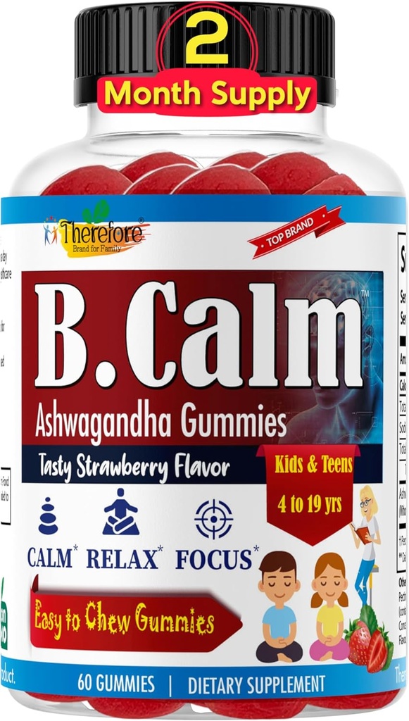 したがって、B.Calmキッズフォーカス&アテンショングミー - アンチストレス、メモリ、気分&リラクゼーション - 子供のための天然カルムアッシュワガンダ - 十代の若者たちのためのビタミンを集中 - イチゴフレーバー、60カラット