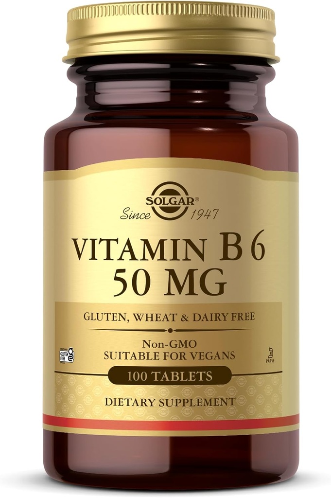 ソルガービタミンB6 50 mg - 100錠 - 非GMO、ビーガン、グルテンフリー、乳製品無料、コシャ - 100サービング