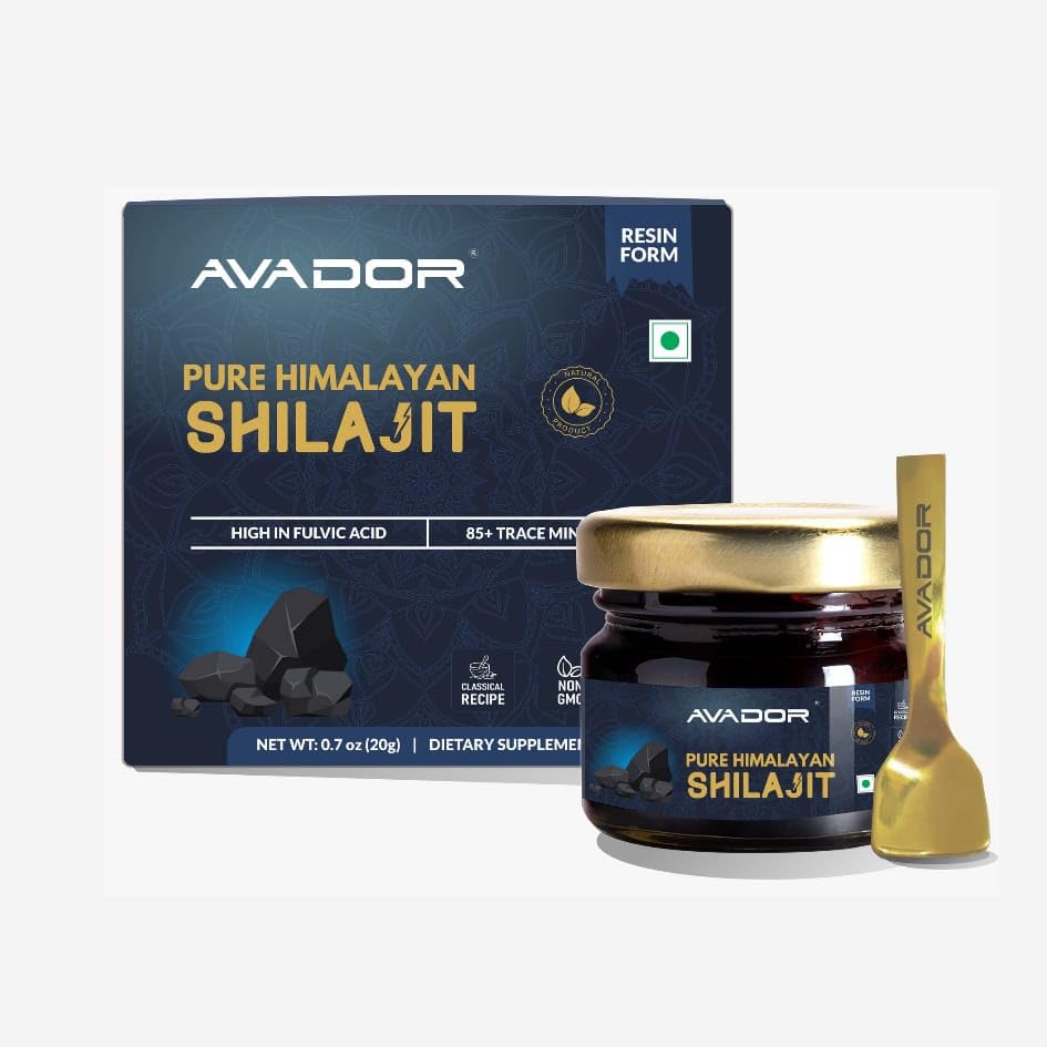 AVADOR 20グラム ヒマラヤシラジット樹脂 20gm | 0.7oz with 85+トレースミネラル | 高フルヴィク酸(無料スプーンを含む)