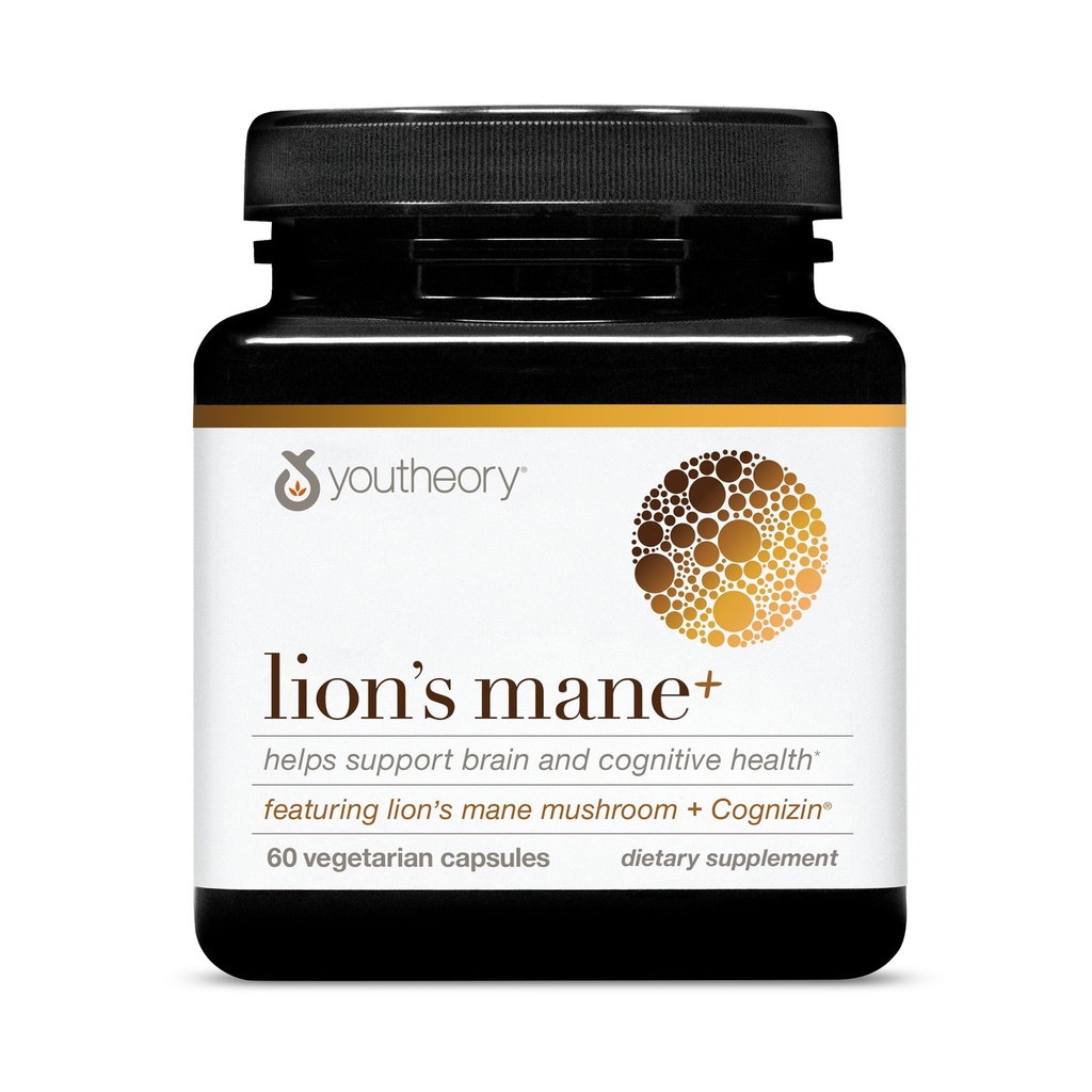 Youtheory Lion's Mane Plus - Cognizinとキノコサプリメント - フォーカス&ブレインサポートを提供しています* - 60ベジタリアンカプセル