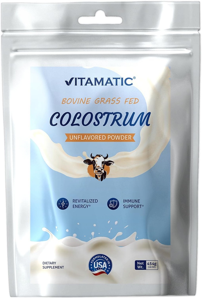 Vitamatic Bovine Colostrum 30% IgG パウダー 16 OZ (454 グラム) - Gut 健康、毛の成長、美、筋肉回復、免疫サポートのためのサプリメント - 簡単に混合 - (非吸収)