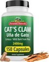 ペルーナチュラルズ猫の爪ハーブサプリメント150カプセル - ビーガンのウニャ・デ・ガト2400mg、ペルーで育つ100%天然猫爪樹皮、非GMO、Uncaria Tomentosa UNA de Gato